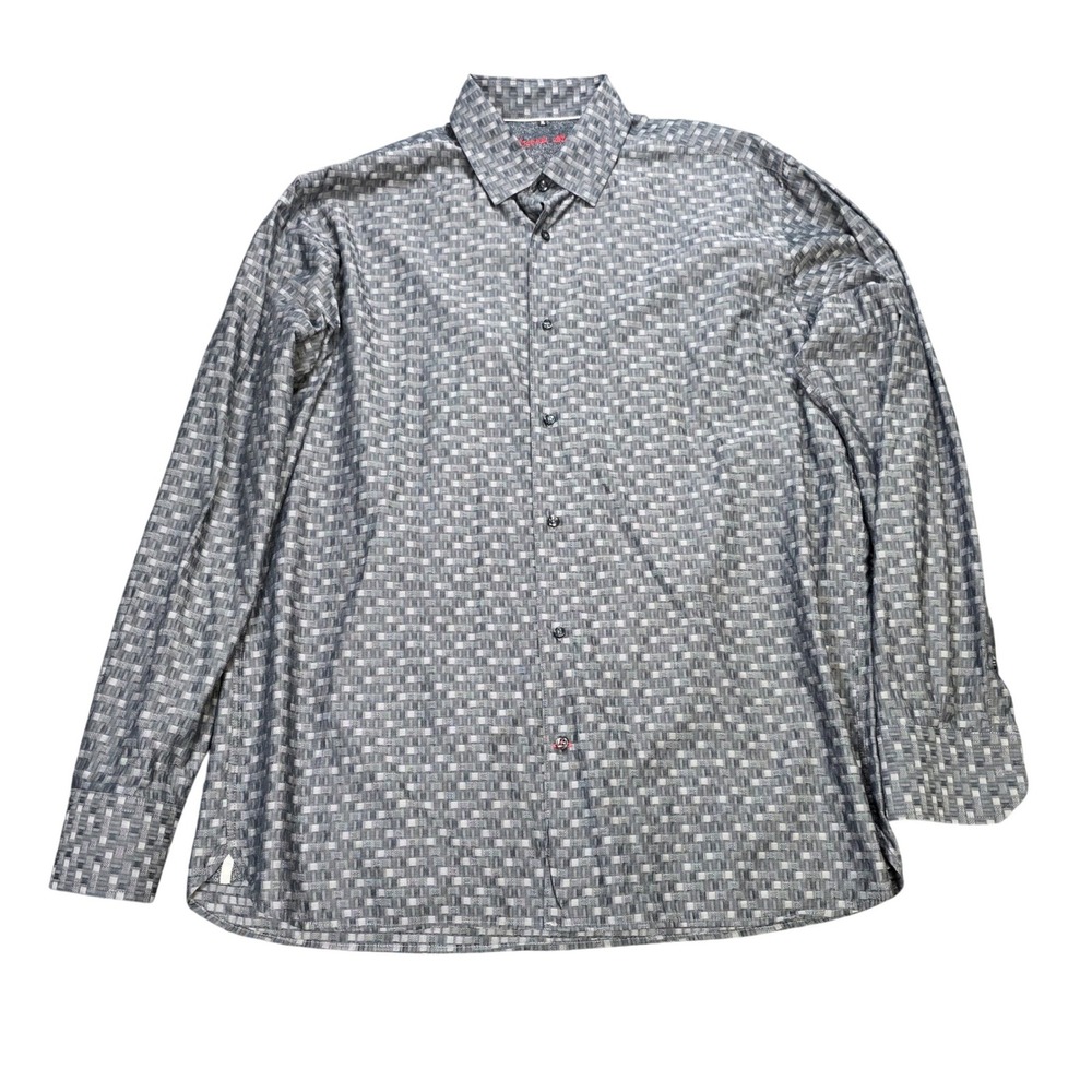 Visconti Black Geometric Button Down Shirt Men's Size XL Gray Cotton Long Sleeve
